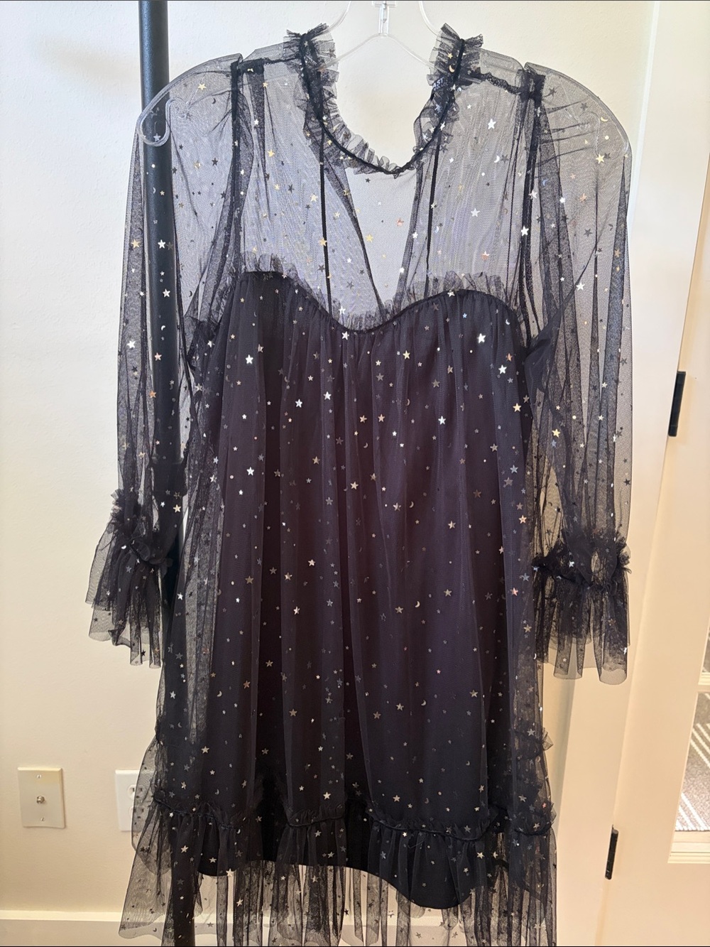 Nasty Gal. Sheer Black Star-Embellished Baby doll dress